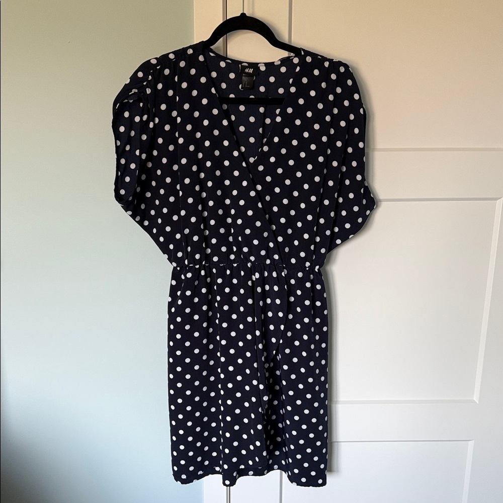 H&M Navy Polka Dot Midi Dress